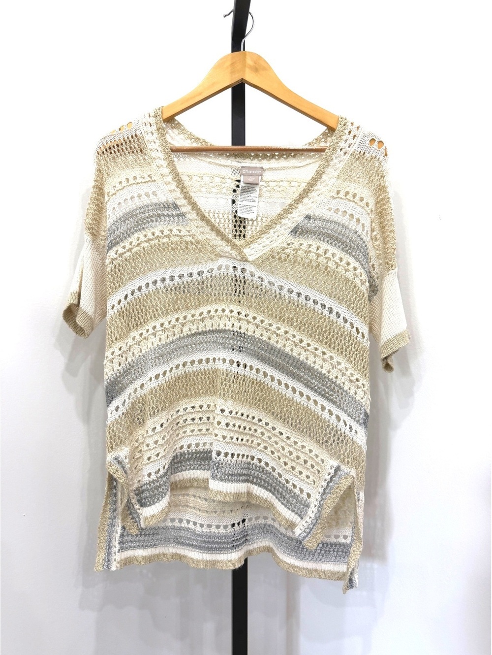 Chico's Open Knit Striped Pullover Sweater Size 0